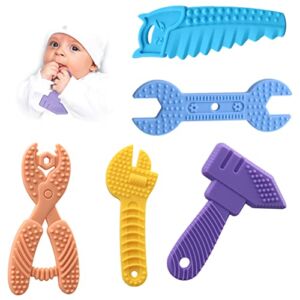 5 PCS Baby Teething Toys – Silicone Chew Teether Toddler Toy – Newborn Infant Sensory Babies Shower Gifts for 0 2 3 6 8 9 12 18 Month 1 One Year Old Girls Boys Kids Soft Development BPA Free