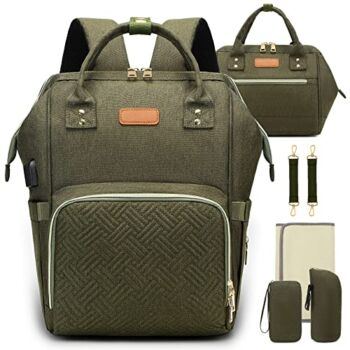Baby Diaper Bag Backpack Purse Sets – SofLiv Double Diaper Bags for Mom Dad, Stylish Baby Bags for Boys Girls with Changing Pad, Stroller Straps, USB Charging Port, Easy to Travel, (M, Army Green) | The Storepaperoomates Retail Market - Fast Affordable Shopping