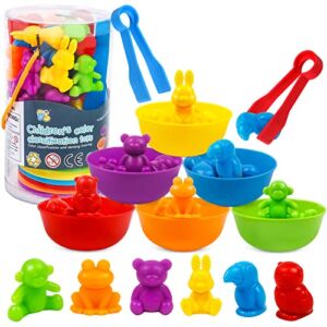 Counting Animal Matching Games Color Sorting Toys with Bowls Preschool Learning Activities for Math Educational Sensory Training Montessori STEM Toy Sets Gift for Toddlers Kids Boys Girls Ages 3 4 5 6