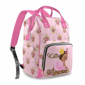 Custom Diaper Bag Backpack for Baby Girl Boy Baby Shower, Personalized Name Crown Princess Pink Large Nappy Nursing Orangizer Mommy Bags, Waterproof Travel Daypack for Mom Gifts