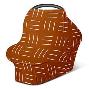 Ethnic Burnt Orange White Tribal Baby Car Seat Covers Canopy, Nursing Cover Breastfeeding, Scarf Soft Breathable Stretchy Coverage Carseat for Boys and Girls