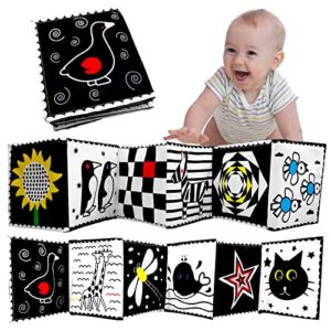 Infant Tummy Time Toys,Black and White High Contrast Baby Book, Sensory Toys Baby Soft Book for Early Education, Can Be Bitten and Tear Not Rotten Paper 0-3 Years Old Newborn Toys