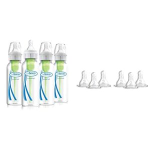 Dr. Brown’s Options+ Anti-Colic Baby Bottle – 8oz – 4 Pack and Dr. Brown’s Original Nipple, Level 2 (3m+), 6 Count
