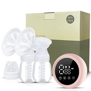 Double Electric Breast Pump, Rechargeable Portable Breast Pump, Pain Free Strong Suction Power Breast Feeding Pump with LCD Display and Memory Function, 2 Modes & 9 Levels Adjustment, Ultra-Quiet