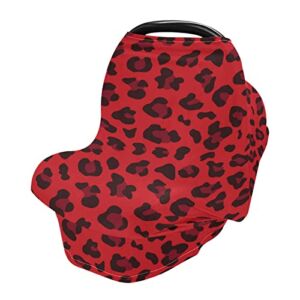 Red Leopard Carseat Canopy Cover,Breastfeeding Cover Nursing Cover Scarf Breathable,Baby Car Seat Cover