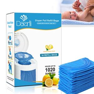 Baby Diaper Pail Refill Bags ,100% Lock Odor ( 34 Bags) True Value Pack Fully Compatible with Arm&Hammer Disposal System ,Seal and Toss Refill Bags