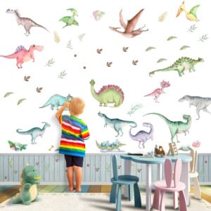 109 Pieces Watercolor Dinosaur Wall Decals , Removable Dinosaur Feet Stickers Bedroom , Cute Dino Nursery Playroom Decor Wall