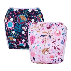 ALVABABY Baby Swim Diapers 2pcs One Size Reusable Washable & Adjustable for Swimming Lesson & Baby Shower Gifts (Pretty Flowers, Large)ZSW-H381393