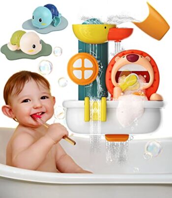 KidStation – Bath Toy Set (2022 New) — [Lion Bathtub Toy with Bubble Foam Maker] + [2 Wind-Up Swimming Turtles] — Gift Card Included for Birthday and Holiday | The Storepaperoomates Retail Market - Fast Affordable Shopping