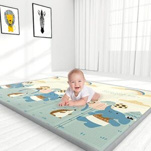 YOOVEE Baby Play Mat, Extra Large Folding Baby Crawling Mat, Waterproof Reversible Playmat Foam Non Toxic Anti-Slip Portable Kids Play Mat for Infant, Toddler, 79″ x 71″ x 0.4″