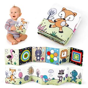 Baby Tummy Time Book Toys, High Contrast Sensory Cloth Book Toys,Double Folding Education Activity Book Crib Carseat Toys for Infants Toddlers 3 6 12 Months, Best Gift for Boy Girl Early Development