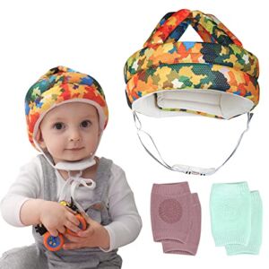 Baby Safety Helmet Infant Toddler Breathable and Adjustable Head Cushion Bumper Bonnet for Running Walking Crawling with Soft Knee Pads