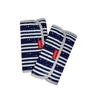 【angelette】Baby Carrier Reversible Sucking Pads/Car Seat Strap Covers/Stroller Belt Covers/Drool Pads/Teething Pads (Navy Stripe)