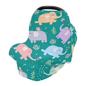 Elephant Flowers Baby Car Seat Covers Canopy Nursing Cover Breastfeeding Scarf Soft Breathable Stretchy Coverage Infant Stroller Cover Multi Use for Boys Girls Babies