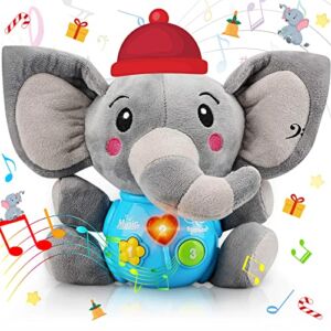 Sakiyrmai Plush Elephant Music Baby Toys 0 3 6 9 12 Months, Cute Stuffed Animal Light Up Baby Toys Newborn Baby Musical Toys for Infant Babies Boys & Girls Toddlers 0 to 36 Months-Upgraded