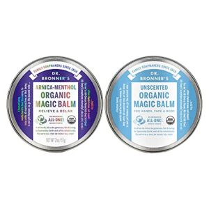 Dr. Bronner’s – Organic Magic Balm (2 oz Variety Pack) Arnica-Menthol & Baby Unscented – Made with Organic Beeswax & Hemp Oil, Moisturizes and Soothes Hands, Face & Body | 2 Count