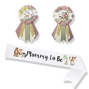 HEETON Woodland Baby Shower Sash Mom to Be & Daddy to Be Corsage Party Supplies Decorations Fox Oh Baby Woodland Welcome Baby Creatures Fawn Animal Friends Backdrop for Girl Boy Gender Reveal