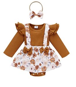 Infant Baby Girl Boy Long Sleeve Romper Unisex Top Toddler Onesie Shorts Outfits Newborn Fall Winter Clothes (Khaki, 0-3 Months)