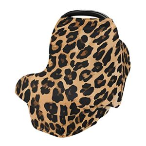 Leopard Skin Baby Car Seat Covers Canopy Nursing Cover Breastfeeding Scarf Soft Breathable Stretchy Coverage Infant Stroller Cover Multi Use for Boys Girls Babies