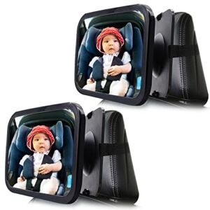 Baby Car Mirror, 2 Pack Large Safety Car Seat Mirror, Baby Car Seat Mirror for Rear Facing Infant Child with Wide Crystal Clear View, Rear View Mirror to See Rear Facing Infants, Babies, Kids