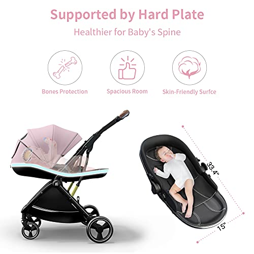 Coballe Lightweight Foldable Baby Stroller: 2 in 1 Infant & Toddler Pram Stoller in High Landscape with Convertible Reversible Bassinet | Pushchair with Adjustable Backrest 3D Suspension (Pink) | The Storepaperoomates Retail Market - Fast Affordable Shopping