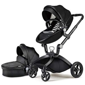 New Hot Mom Baby Stroller Baby Carriage with Adjustable Seat Height Angle and Four-Wheel Shock Absorption,Variable Seat,High Landscape and Fashional Pram Stroller 2022 (Black)