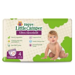 Happy Little Camper Natural Disposable Cotton Baby Diapers, Hypoallergenic for Sensitive Skin, Size 4, 29 Count (Pack of 6)