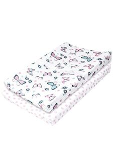 My Little Zone Changing Pad Covers Set Butterfly and Flowers – Cotton Changing Table Mattress Pad for Baby Girls, 2 Pack