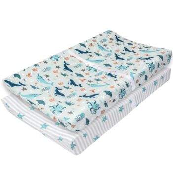 My Little Zone Nautical Changing Pad Cover for Boys – Cotton Changing Table Mattress Pad for Baby – Ocean Whales, Narwhals and Star Fishes, 2 Pack | The Storepaperoomates Retail Market - Fast Affordable Shopping