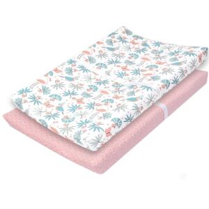 My Little Zone Baby Changing Pad Covers Jungle Flamingo – Cotton Changing Table Mattress Pad for Baby Girls, 2 Pack