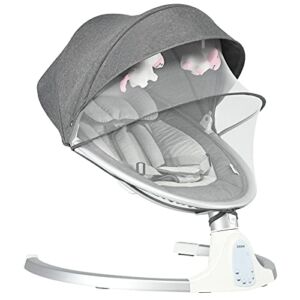 INFANS Baby Swing for Infants, Portable Timing Newborn Rocker with 5 Speed Natural Sway, Bluetooth Music Speakers with 10 Preset Lullabies, Mosquito Net, Smart Touch Panel, Remote Control(Gray)