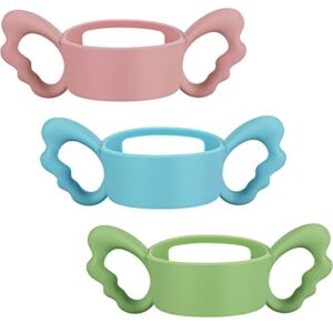 3 Pieces Baby Silicone Bottle Handles Natural Baby Bottle Handle Wide-Neck Baby Feeding Handle Easy Carry Handle Lightweight Bottle Handle for Baby Small Hand Gripping Design (Pink, Green, Blue)
