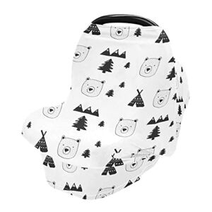 Baby Bear Forest Baby Car Seat Covers Canopy Nursing Cover Breastfeeding Scarf Soft Breathable Stretchy Coverage Infant Stroller Cover Multi Use for Boys Girls Babies