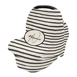 Baby Car Seat Covers and Nursing Cover – Black and White Stripes Design Print with Baby Name Personalized Car Seat Covers for Babies, Car Seat Cover for Boys Girls