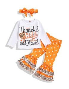 bilison Toddler Baby Girl Thanksgiving Clothes Funny Letter TOP Flared Pants With Headband 3Pcs Outfit Set