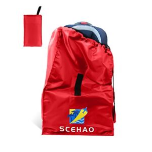 SCEHAO Car Seat Travel Bag for Airplane,Car Seat Bags for Air Travel,Suitable for Booster Seats, Convertible Car Seats and Infant Carriers,with Pouch (Bright Red)