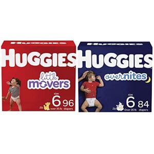 Baby Diapers Bundle: Huggies Little Movers Size 6, 96ct & Overnites Nighttime Diapers Size 6, 84ct