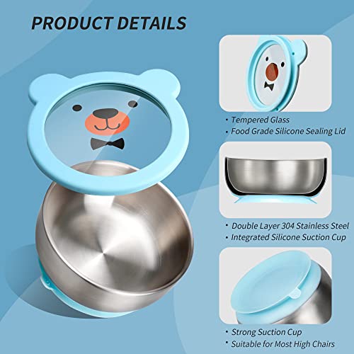 MR. CHOU baby bowls with lid,stainless steel baby bowl,Suction bowls for Toddlers and Kids,with BPA Free,Silicone suction bowls and Tempered Glass Lid,The suction is strong and Easy to clean (Blue) | The Storepaperoomates Retail Market - Fast Affordable Shopping