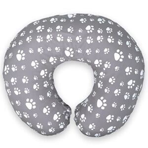 Nursing Pillow Cover for Baby Girls and Boys | Soft Water Resistant and Machine Washable Fabric | Unisex Grey Paw Print Design | Great for Breastfeeding and Bottle Feeding Mothers | by Mommy Leche ™