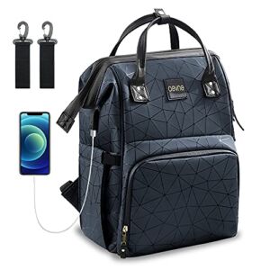Diaper Bag Backpack, AEVNE Multifunction Travel Back Pack Maternity Baby Changing Bags, Diaper Bag with USB Charging Port Stroller Straps，Large Capacity, PU Waterproof and Stylish, Dark Blue