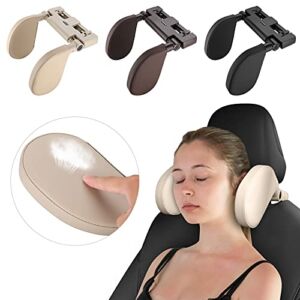 Car Headrest Pillow, Head Neck Support Sleep Pillow Upgraded 360 Degree Adjustable Road Pal Pillow with Phone Holder & Portable Hook, Memory Foam Head Rest Car Seat for Kids Adults Travel (Beige)