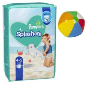 Medium – Splashers Swim Diapers Disposable Swim Pants, (20-33 lb), 11 Count + Inflatable Pool Ball (5 inch)