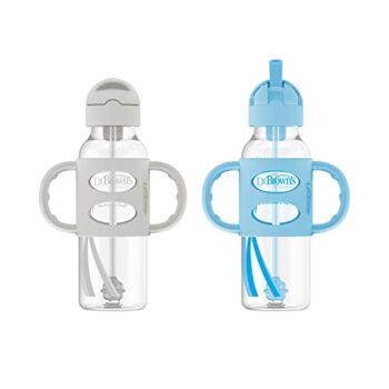 Dr. Brown’s Milestones Sippy Straw Bottle with Silicone Handles – Gray/Blue – 8oz – 2-Pack | The Storepaperoomates Retail Market - Fast Affordable Shopping