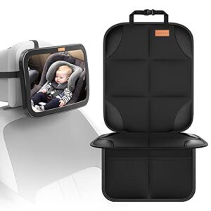 Smart eLf 1 Pack Car Seat Protector + 1 Pack Car Baby Mirror for Car Backseat Full View