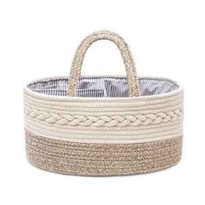 Baby Diaper Caddy Organizer, Portable Cotton Rope Woven diapers Caddy-Nursery Storage, DIY Basket with Changeable Compartments, Newborn Shower Gift Tote Bag