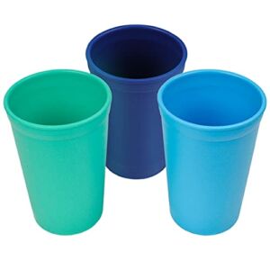 RE-PLAY Made in the USA Drinking Cups for Baby and Toddler Feeding in Sky Blue, Navy & Aqua|BPA FREE| Dishwasher Safe|Microwave Safe |Made from Eco Friendly Recycled Milk Jugs| True Blue (3PK)