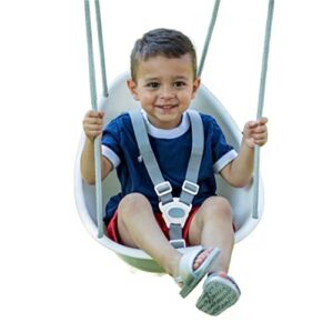Swurfer Coconut – Your Child’s First Swing with Blister Free Rope and 3-Point Safety Harness – Indoor and Outdoor – Swing for Babies and Toddlers – Ages 9 + Months – Up to 50 lbs White Baby