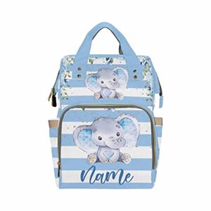 Customized Diaper Bag Backpack Personalized Baby Blue Nursey Elephant Diaper Bags with Name