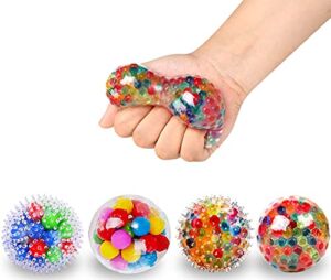 ALMAH Stress Balls for Kids and Adults (4 PCS), Squishy Balls with Water Bead, Squeeze Ball to Relax, Focus, Decompress, Anxiety Relief, for Autism ADHD and More