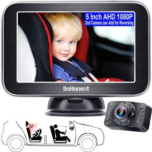 Baby Car Mirror HD 1080P 5” Monitor Infrared Night Vision Back Seat Infant Camera Rear Facing Carseat Wide View DoHonest S04